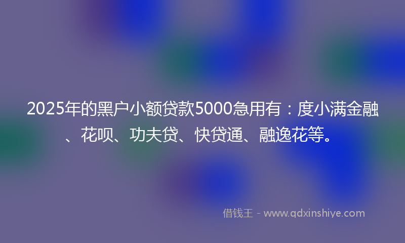 2025年的黑户小额贷款5000急用有：度小满金融、花呗、功夫贷、快贷通、融逸花等。