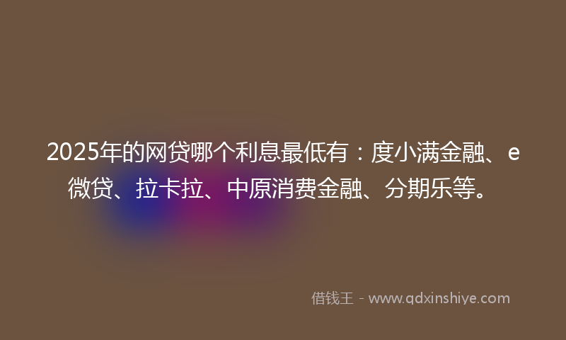2025年的网贷哪个利息最低有：度小满金融、e微贷、拉卡拉、中原消费金融、分期乐等。