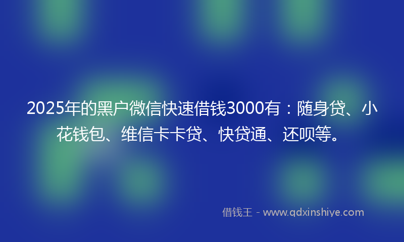 2025年的黑户微信快速借钱3000有:随身贷、小花钱包、维信卡卡贷、快贷通、还呗等。
