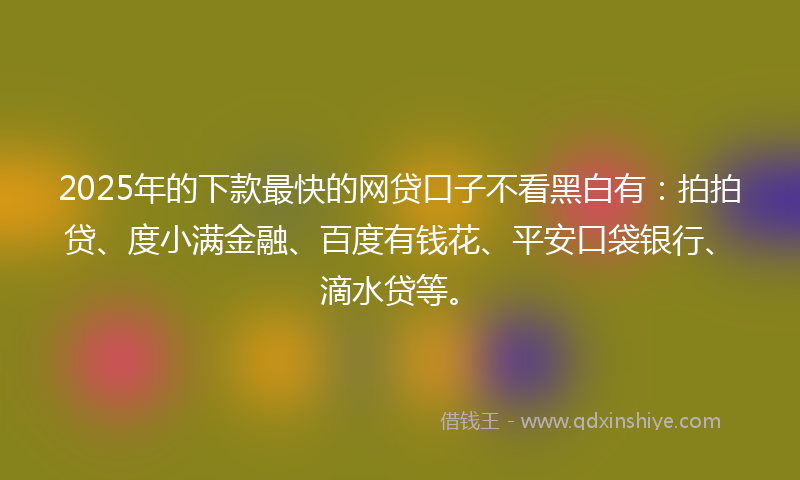 2025年的下款最快的网贷口子不看黑白有：拍拍贷、度小满金融、百度有钱花、平安口袋银行、滴水贷等。