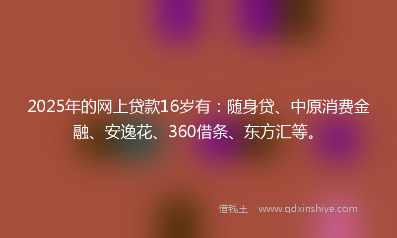 2025年的网上贷款16岁有：随身贷、中原消费金融、安逸花、360借条、东方汇等。