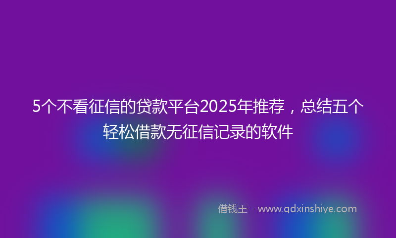 5个不看征信的贷款平台2025年推荐，总结五个轻松借款无征信记录的软件