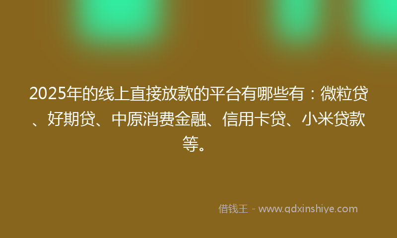 2025年的线上直接放款的平台有哪些有：微粒贷、好期贷、中原消费金融、信用卡贷、小米贷款等。
