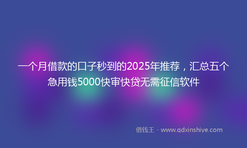 一个月借款的口子秒到的2025年推荐，汇总五个急用钱5000快审快贷无需征信软件