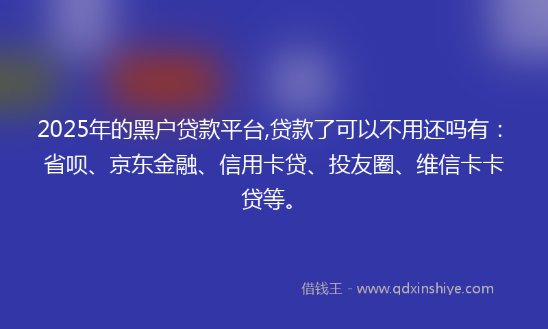 2025年的黑户贷款平台,贷款了可以不用还吗有：省呗、京东金融、信用卡贷、投友圈、维信卡卡贷等。