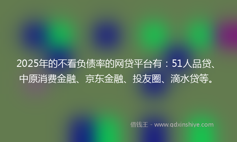 2025年的不看负债率的网贷平台有：51人品贷、中原消费金融、京东金融、投友圈、滴水贷等。