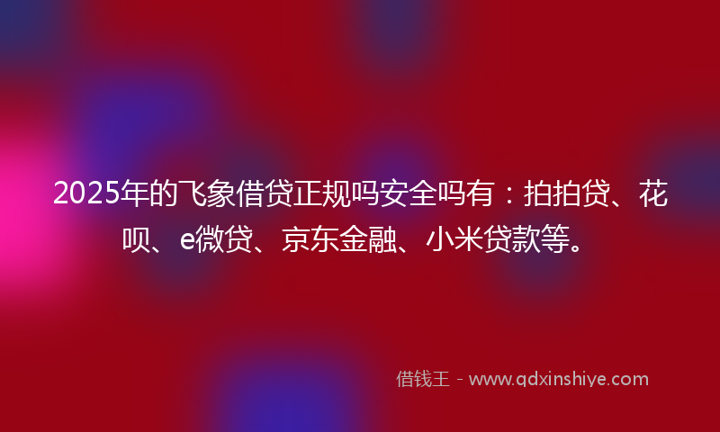 2025年的飞象借贷正规吗安全吗有:拍拍贷、花呗、e微贷、京东金融、小米贷款等。