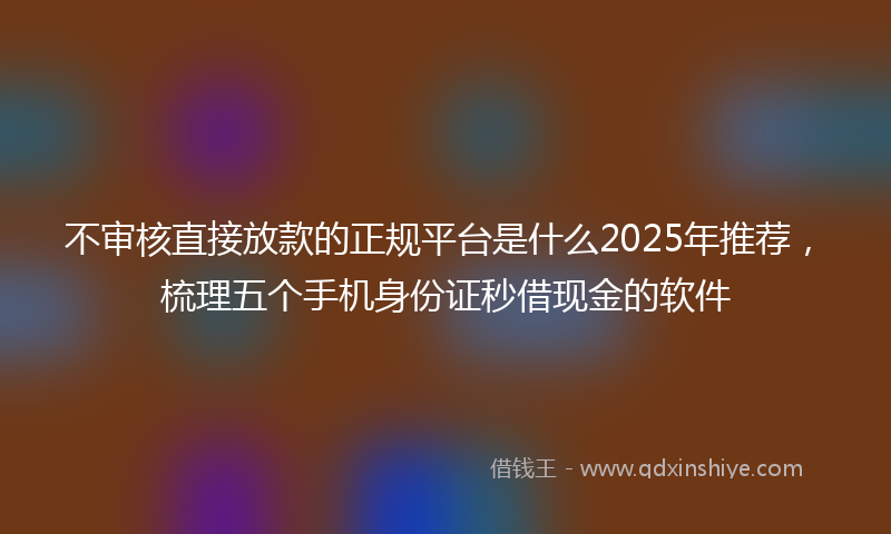 不审核直接放款的正规平台是什么2025年推荐，梳理五个手机身份证秒借现金的软件
