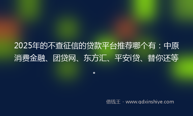 2025年的不查征信的贷款平台推荐哪个有：中原消费金融、团贷网、东方汇、平安i贷、替你还等。