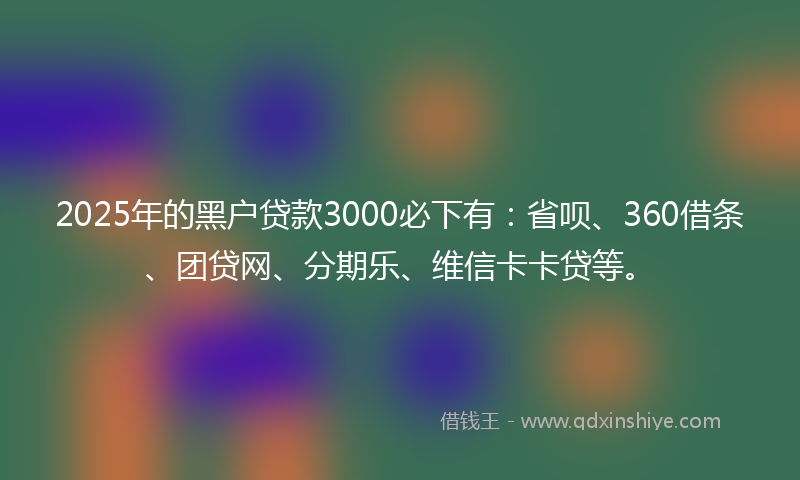 2025年的黑户贷款3000必下有：省呗、360借条、团贷网、分期乐、维信卡卡贷等。
