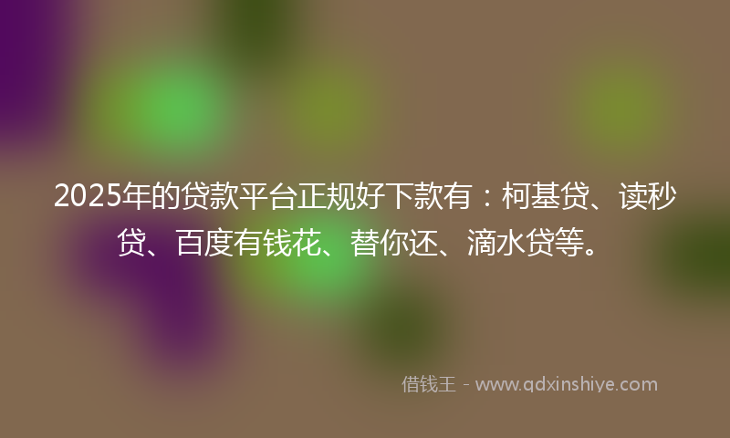 2025年的贷款平台正规好下款有：柯基贷、读秒贷、百度有钱花、替你还、滴水贷等。