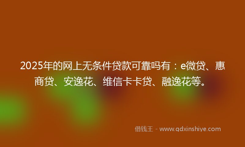 2025年的网上无条件贷款可靠吗有：e微贷、惠商贷、安逸花、维信卡卡贷、融逸花等。