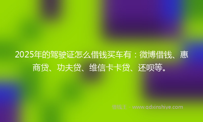 2025年的驾驶证怎么借钱买车有：微博借钱、惠商贷、功夫贷、维信卡卡贷、还呗等。