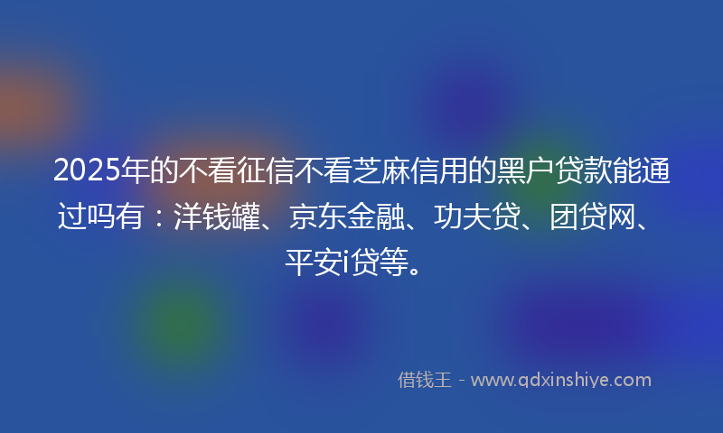 2025年的不看征信不看芝麻信用的黑户贷款能通过吗有：洋钱罐、京东金融、功夫贷、团贷网、平安i贷等。