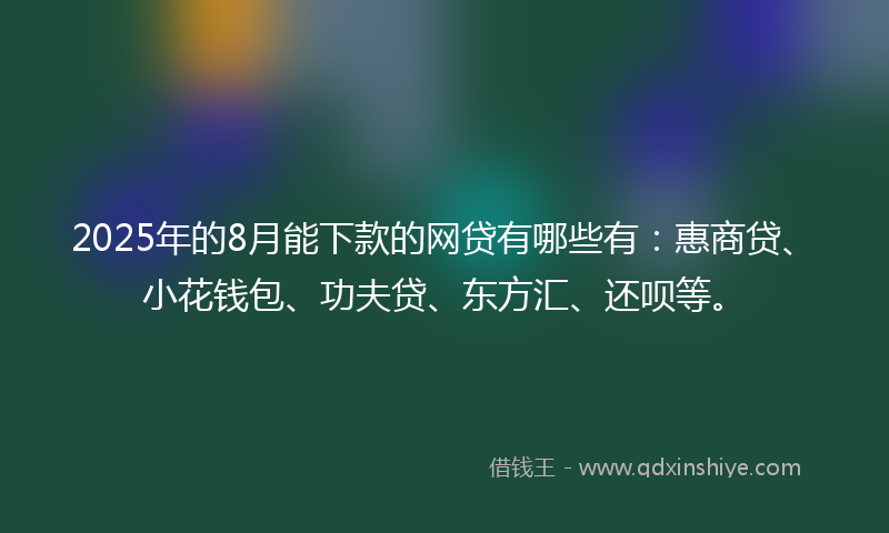 2025年的8月能下款的网贷有哪些有:惠商贷、小花钱包、功夫贷、东方汇、还呗等。
