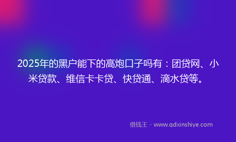 2025年的黑户能下的高炮口子吗有：团贷网、小米贷款、维信卡卡贷、快贷通、滴水贷等。