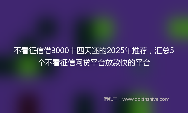 不看征信借3000十四天还的2025年推荐，汇总5个不看征信网贷平台放款快的平台
