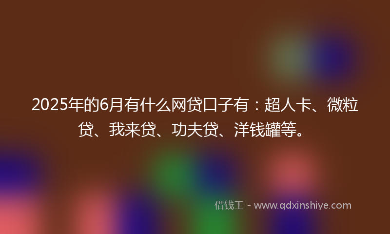 2025年的6月有什么网贷口子有：超人卡、微粒贷、我来贷、功夫贷、洋钱罐等。