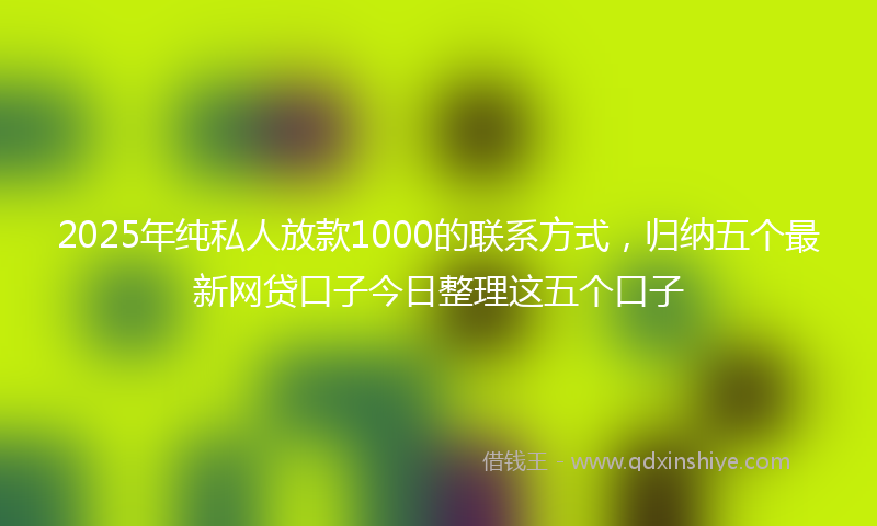 2025年纯私人放款1000的联系方式，归纳五个最新网贷口子今日整理这五个口子