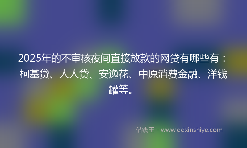 2025年的不审核夜间直接放款的网贷有哪些有：柯基贷、人人贷、安逸花、中原消费金融、洋钱罐等。