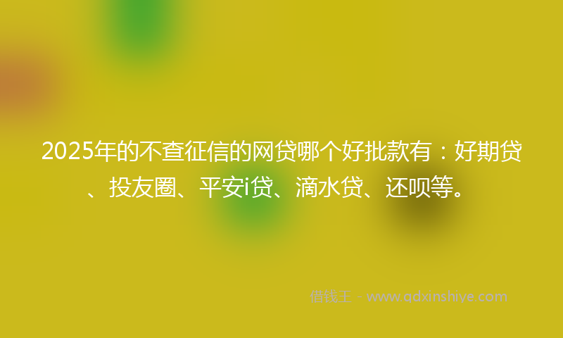 2025年的不查征信的网贷哪个好批款有：好期贷、投友圈、平安i贷、滴水贷、还呗等。