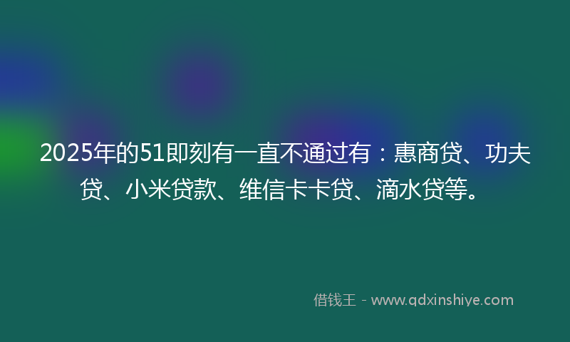 2025年的51即刻有一直不通过有：惠商贷、功夫贷、小米贷款、维信卡卡贷、滴水贷等。