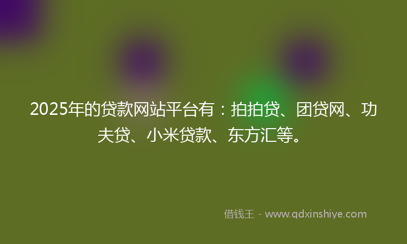 2025年的贷款网站平台有：拍拍贷、团贷网、功夫贷、小米贷款、东方汇等。