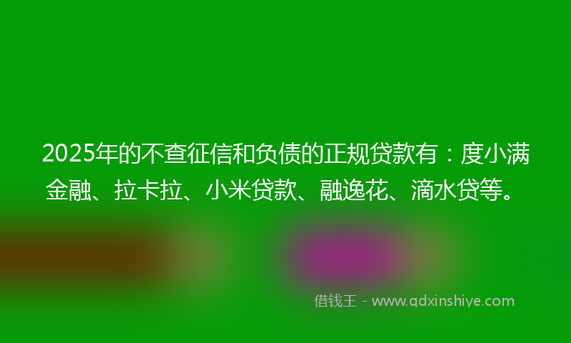 2025年的不查征信和负债的正规贷款有：度小满金融、拉卡拉、小米贷款、融逸花、滴水贷等。