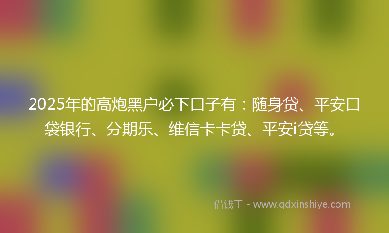 2025年的高炮黑户必下口子有：随身贷、平安口袋银行、分期乐、维信卡卡贷、平安i贷等。