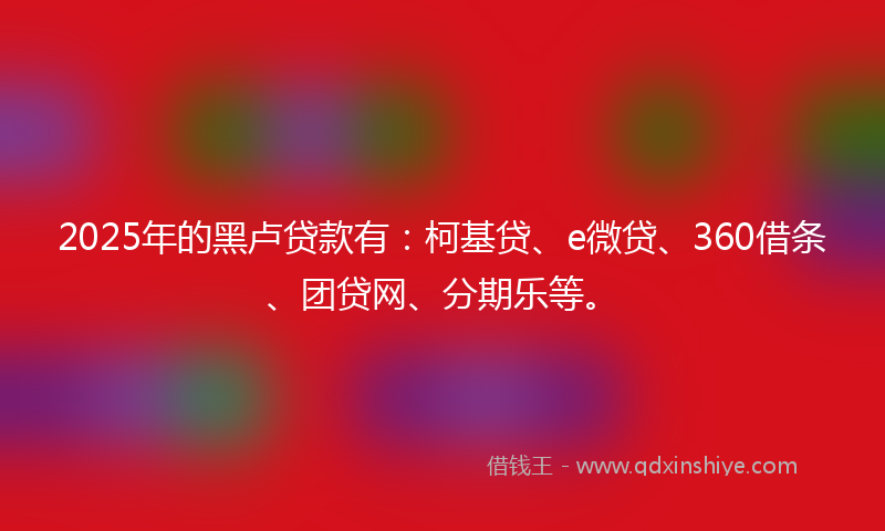 2025年的黑卢贷款有：柯基贷、e微贷、360借条、团贷网、分期乐等。