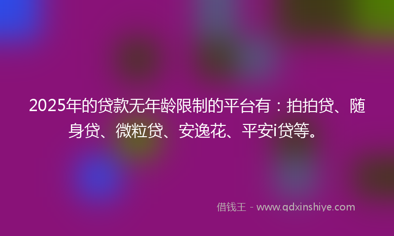 2025年的贷款无年龄限制的平台有：拍拍贷、随身贷、微粒贷、安逸花、平安i贷等。