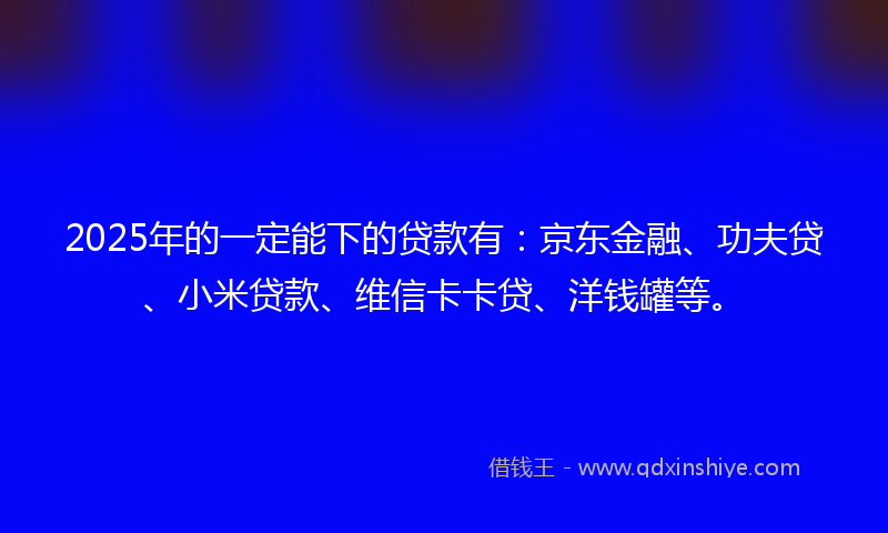 2025年的一定能下的贷款有：京东金融、功夫贷、小米贷款、维信卡卡贷、洋钱罐等。