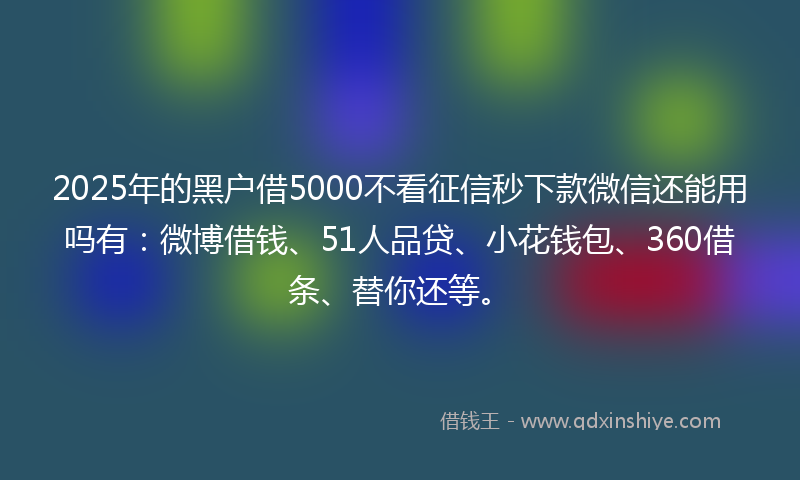 2025年的黑户借5000不看征信秒下款微信还能用吗有：微博借钱、51人品贷、小花钱包、360借条、替你还等。