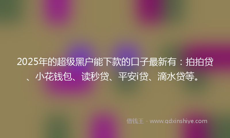2025年的超级黑户能下款的口子最新有：拍拍贷、小花钱包、读秒贷、平安i贷、滴水贷等。