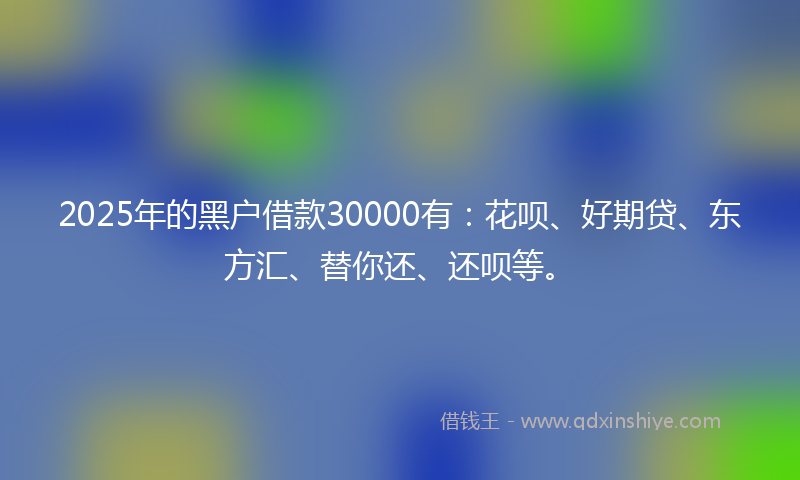 2025年的黑户借款30000有：花呗、好期贷、东方汇、替你还、还呗等。