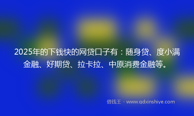 2025年的下钱快的网贷口子有：随身贷、度小满金融、好期贷、拉卡拉、中原消费金融等。