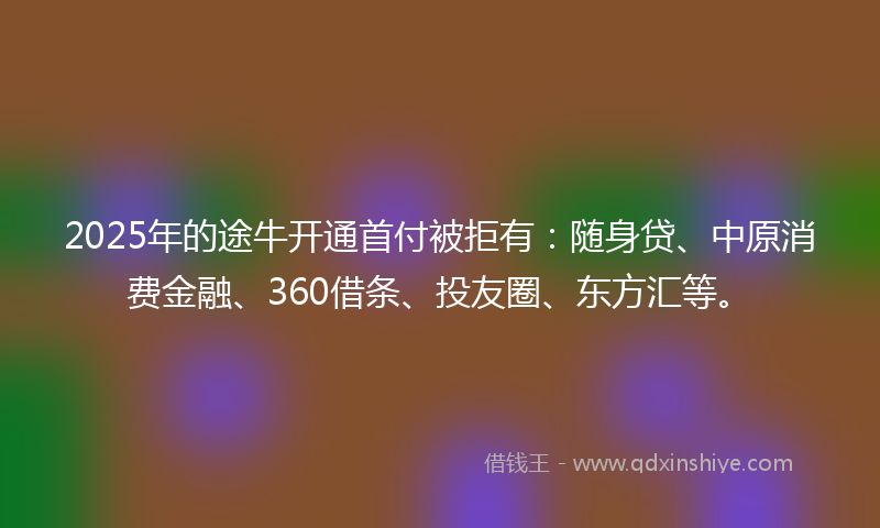 2025年的途牛开通首付被拒有：随身贷、中原消费金融、360借条、投友圈、东方汇等。