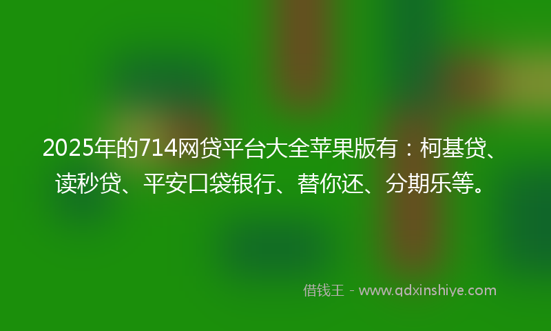 2025年的714网贷平台大全苹果版有：柯基贷、读秒贷、平安口袋银行、替你还、分期乐等。