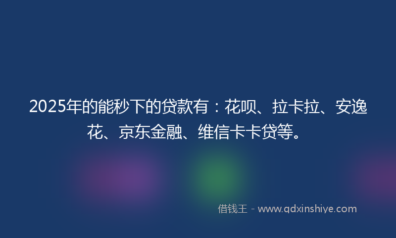 2025年的能秒下的贷款有：花呗、拉卡拉、安逸花、京东金融、维信卡卡贷等。