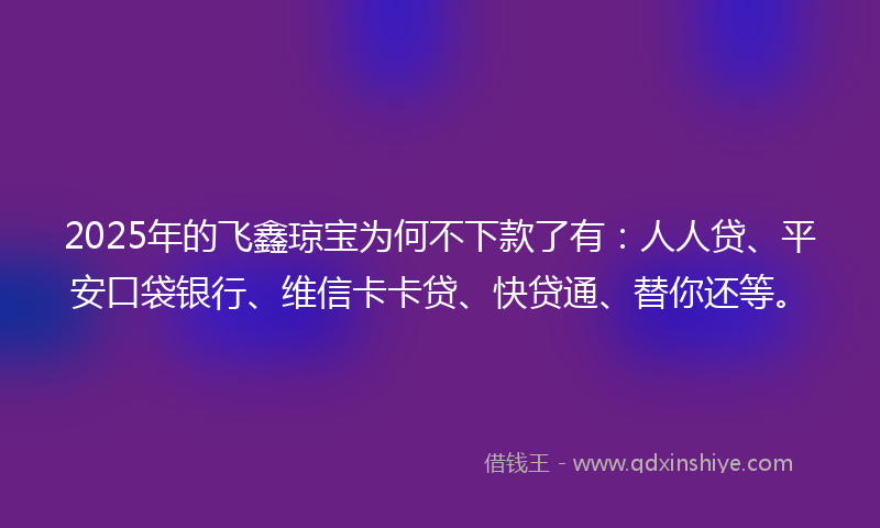 2025年的飞鑫琼宝为何不下款了有：人人贷、平安口袋银行、维信卡卡贷、快贷通、替你还等。