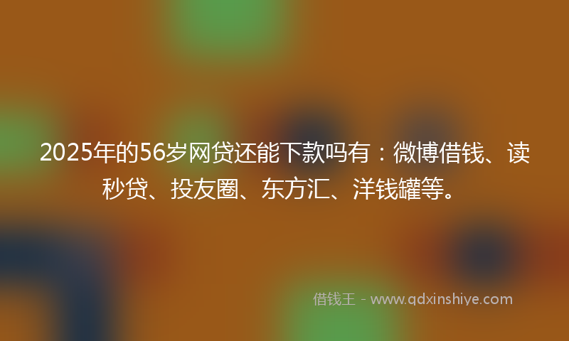 2025年的56岁网贷还能下款吗有：微博借钱、读秒贷、投友圈、东方汇、洋钱罐等。