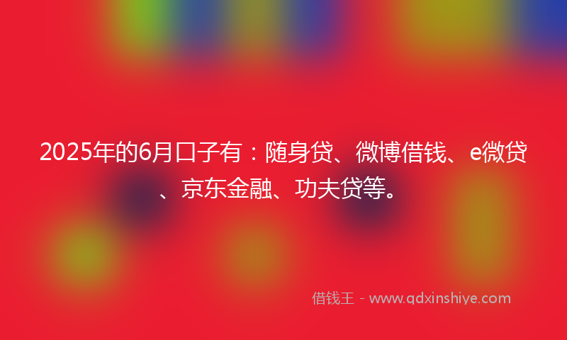 2025年的6月口子有：随身贷、微博借钱、e微贷、京东金融、功夫贷等。
