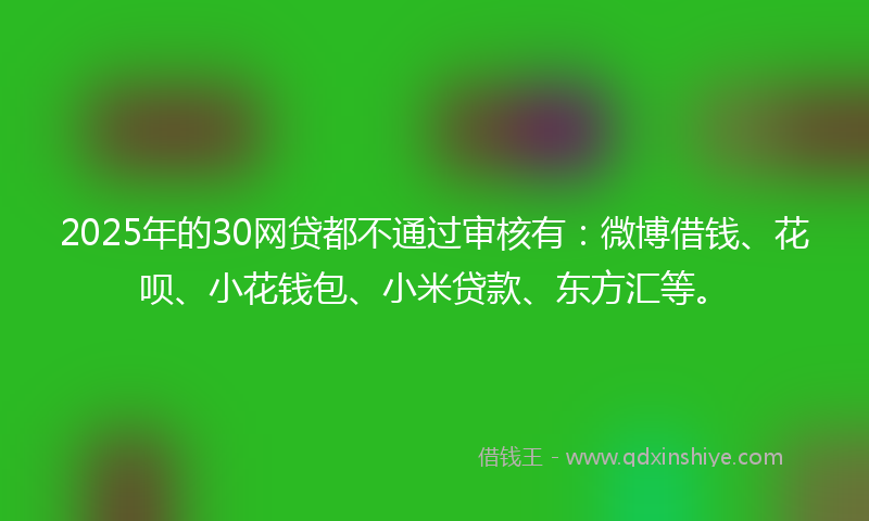 2025年的30网贷都不通过审核有：微博借钱、花呗、小花钱包、小米贷款、东方汇等。