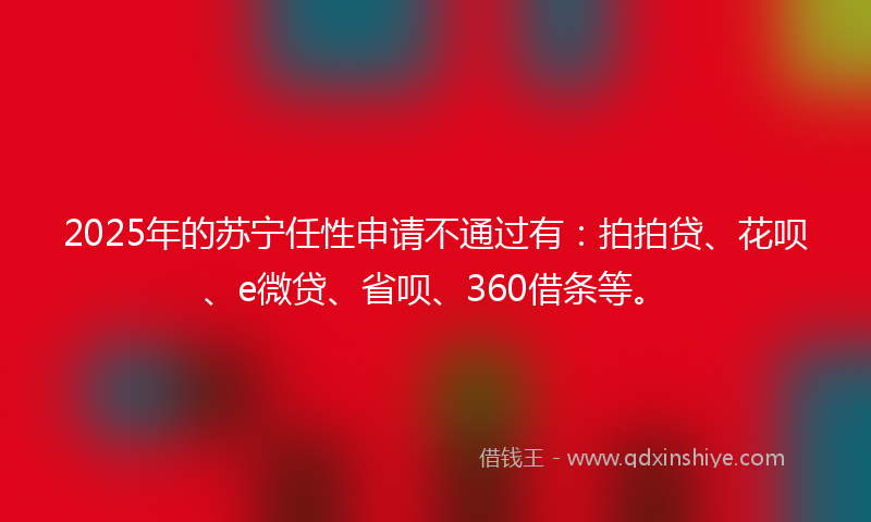 2025年的苏宁任性申请不通过有：拍拍贷、花呗、e微贷、省呗、360借条等。