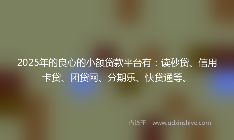 2025年的良心的小额贷款平台有：读秒贷、信用卡贷、团贷网、分期乐、快贷通等。