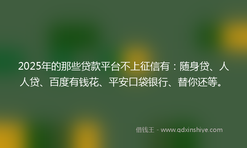 2025年的那些贷款平台不上征信有：随身贷、人人贷、百度有钱花、平安口袋银行、替你还等。