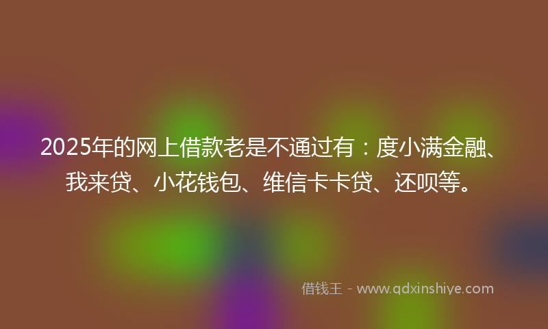 2025年的网上借款老是不通过有：度小满金融、我来贷、小花钱包、维信卡卡贷、还呗等。