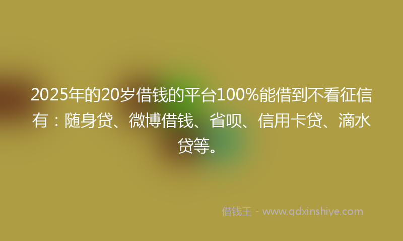 2025年的20岁借钱的平台100%能借到不看征信有：随身贷、微博借钱、省呗、信用卡贷、滴水贷等。
