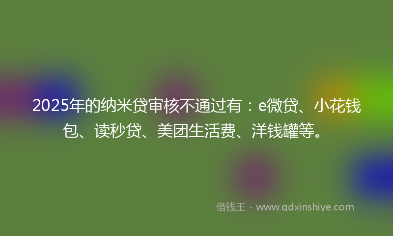 2025年的纳米贷审核不通过有：e微贷、小花钱包、读秒贷、美团生活费、洋钱罐等。