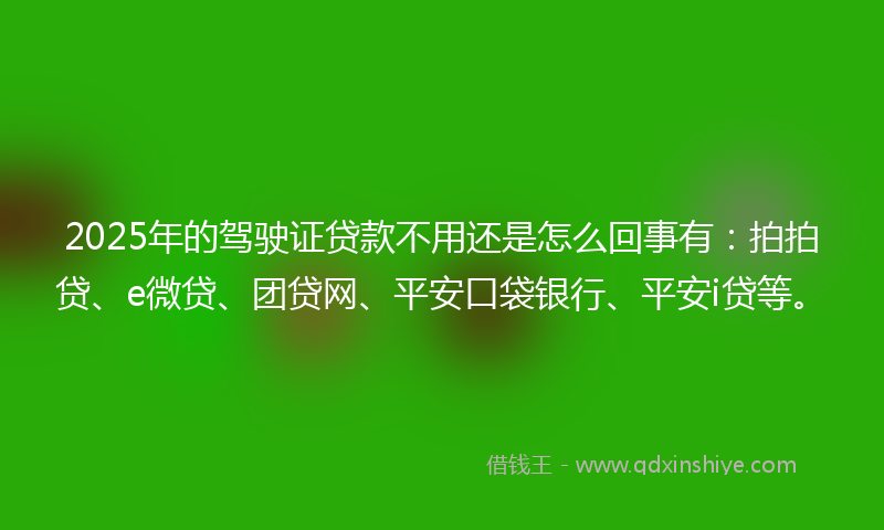 2025年的驾驶证贷款不用还是怎么回事有：拍拍贷、e微贷、团贷网、平安口袋银行、平安i贷等。